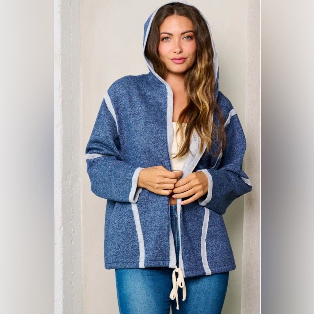 NWOT Double Zero Long Sleeve Hooded Open Front Cardigan In Heather Blue